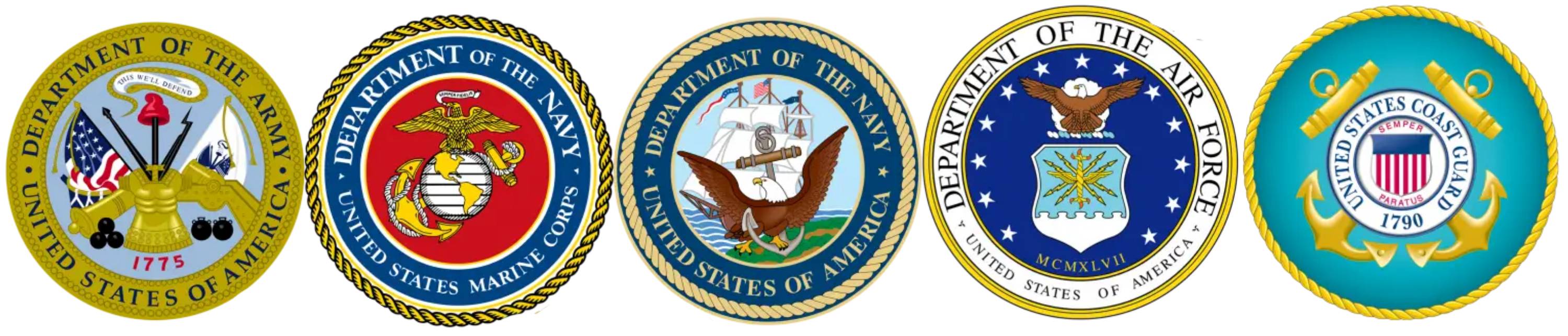 Branches of the US Military logos in linear order